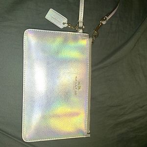 Coach wristlet clutch leather rainbow iredescent